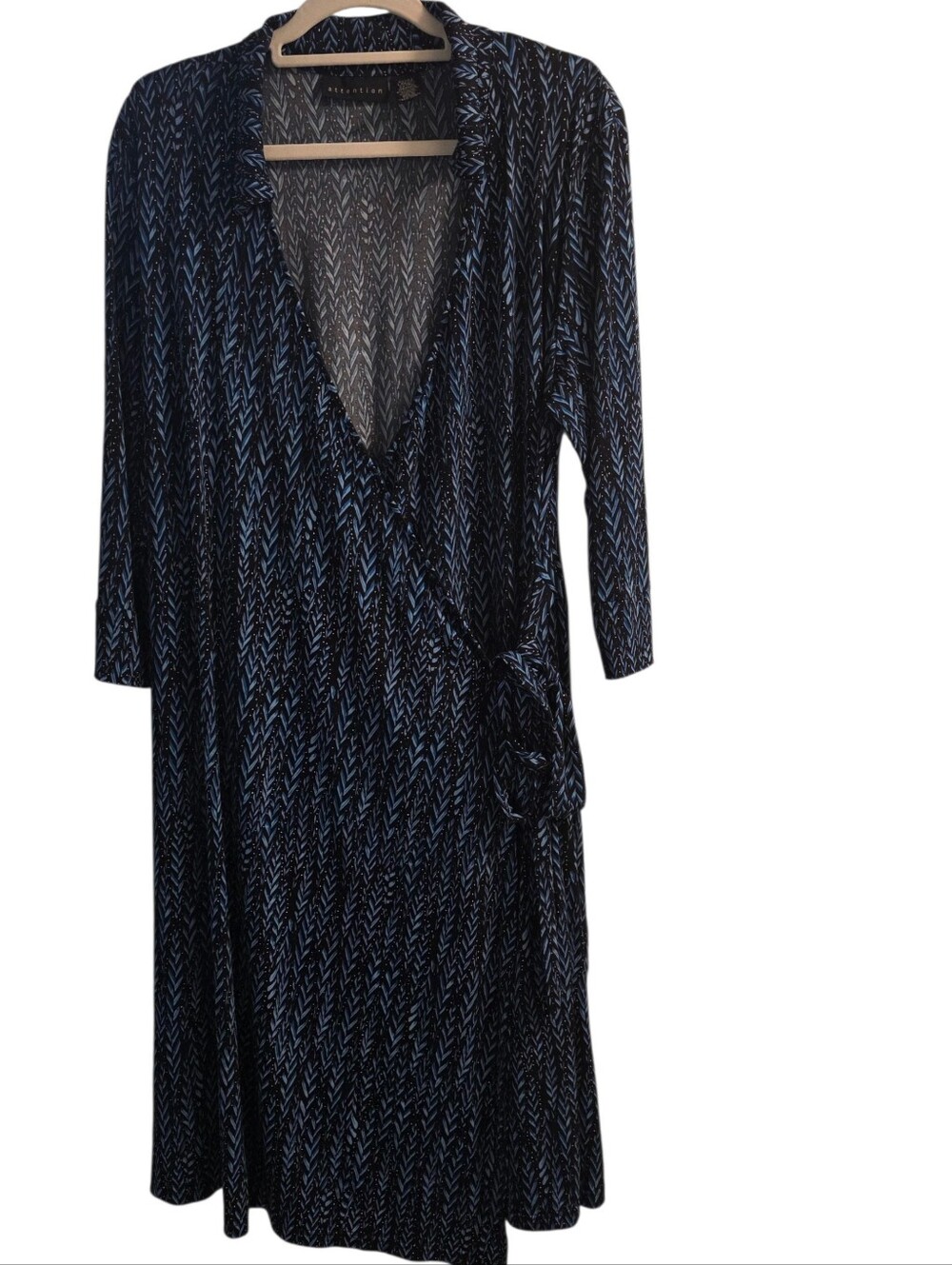 attention Navy and Light Blue Printed Wrap Dress XL